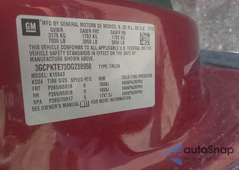 2013 Chevrolet Silverado 1500 Ltz from USA, damaged, VIN 3GCPKTE73DG238958